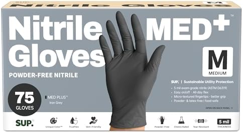 SUP Med Plus™ Nitrile Gloves, 5 Mil Powder-Free Disposable Black 75 | 750Ct