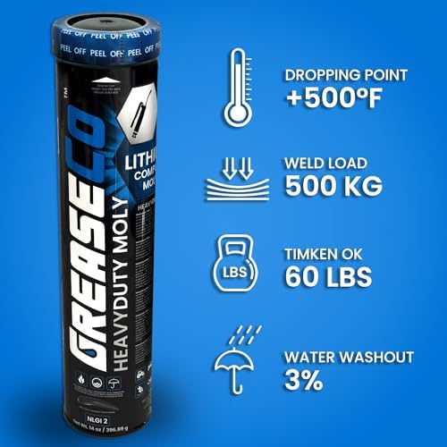 HeavyDuty Moly Grease Tubes, 10 Cartridges for Grease Gun | Axle | Ball and Joint | 5th Wheel | 3% Molybdenum | Automotive | Tractor | CV Joint | Spline | Lithium EP Cartridges | NLGI 2