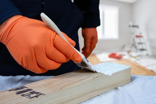 GLOVEWORKS Industrial Orange Disposable Gloves, Flock-Lined Nitrile Gloves, Raised Diamond Textured Grip, 8 mil