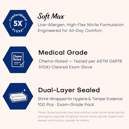 Supmedic Soft Max Disposable Nitrile Exam Gloves, Powder-Free Black, 100 Ct