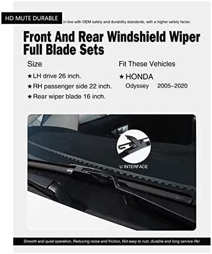 Replacement for Honda Odyssey 2005-2022 Silent Wipers -FAPIUO Front and Rear Windshield Wipers 26"/22"+16" Full Blade Set (3 Pack)