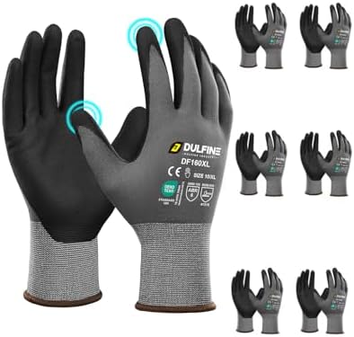 DULFINE Touchscreen 6 Pairs Pack Work Gloves for Men and Women