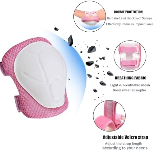Kids/Youth Knee Pads Elbow Pads for 3-14Years Boys Girls 6 in 1 Kids Protective Gear Set Adjustable for Skating Cycling Bike Rollerblading Scooter Roller Skates