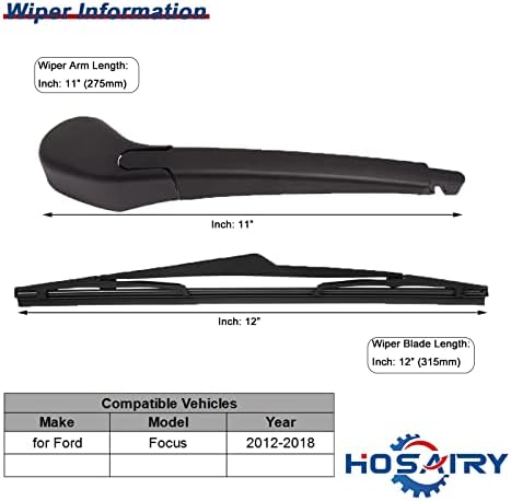 Rear Wiper Arm Blade Set for Ford Focus 2012-2018 hatchback SE ST RS, Rear Windshield Wiper Arm Blade Assembly CV6Z-17526-C