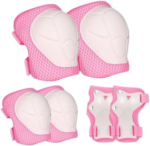 Protective Gear Set, Knee Pads for Kids 3-10 Years Old, Toddler Elbow Pads, Wrist Guards, Skating Cycling Bike Rollerblading Scooter (Pink, Small（3-8years)