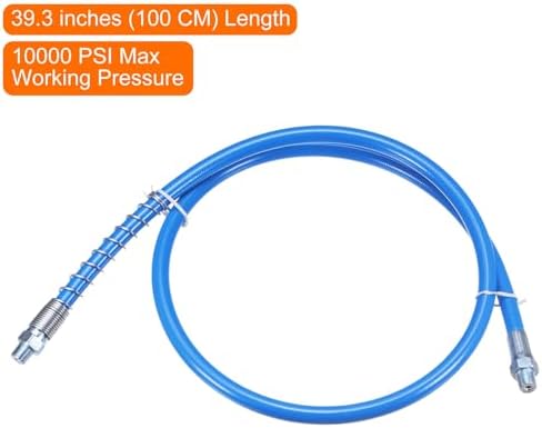 HARFINGTON Grease Gun Hose 39.3" 10000 PSI Spring Flex High Pressure Quick Release Grease Replacement with Coupler 1/8" NPT Threads for Grease Gun, Blue