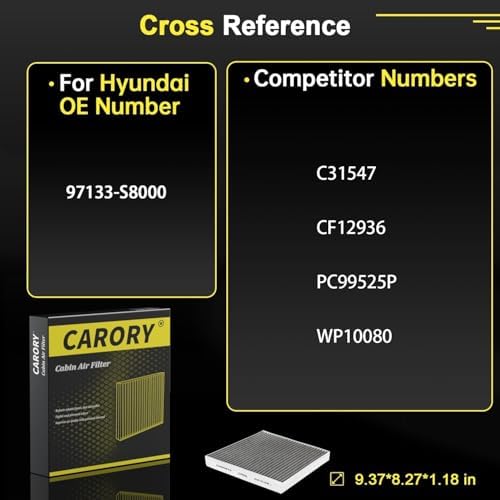 CARORY Cabin Air Filter w/Activated Carbon for Hyundai Palisade 2020 2021 2022 2023 2024 2025, CF12936, 97133-S8000, CF936