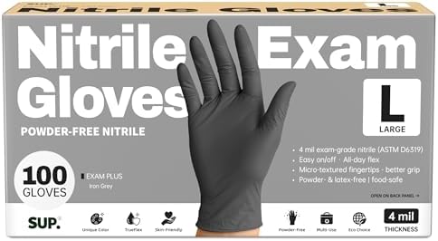 Nitrile+ SUP Exam Plus Gloves, Powder-Free Disposable, Black 100 Count