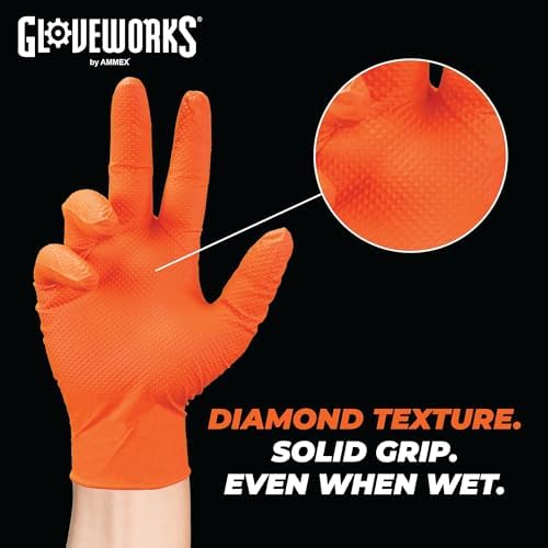 GLOVEWORKS Nitrile Gloves Disposable Orange 8 mil