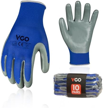 Vgo... 10Pairs Non-Slip Safety Work Gloves,Nitrile Coated (NT2110,M)