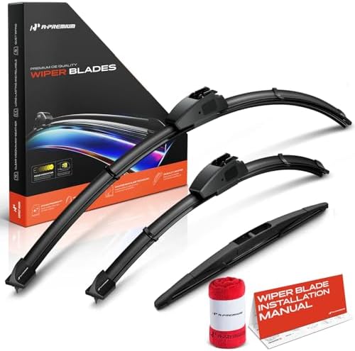 A-Premium 28"+14"+12" Windshield Wiper Blades with Wear Indicator & Towel