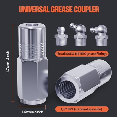 Grease Gun Coupler 4-Pack, 1/8" NPT Standard Grease Gun Tips, 4-Jaw Secure Locking Grease Gun Fittings, Durable Grease Coupler Nozzle, Grease Coupling Ends for Most Grease Guns and Zerk Fittings