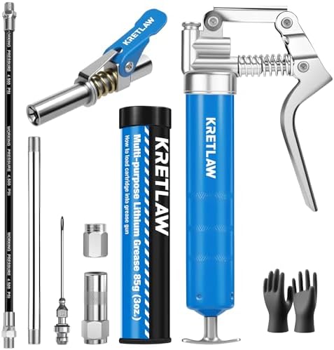 KRETLAW Mini Grease Gun Kit 3000PSI Marine, Includes 3oz Grease Cartridge, 12" Flex Hose, Grease Gun Coupler, Grease Injector Needles