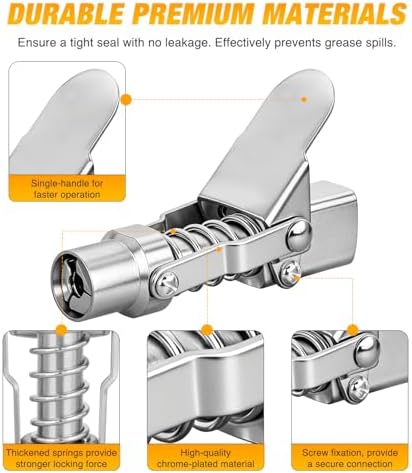 GOOACC Grease Gun Coupler, 12000 PSI High Pressure Quick Lock Grease Gun Tips 3-Jaws Compatible with 1/8" NPT SAE & Metric Zerk Grease Gun Fittings Single Handle Grease Coupler for Easy Lubrication