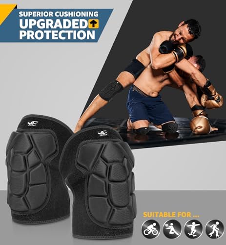 HiRui Flexible Knee Pads for Wrestling with Thick EVA Foam Padding | Anti-Slip Adjustable Collision Avoidance Knee Brace for Men Women Kids Dancers Volleyball Basketball Gardening (Black, Large)