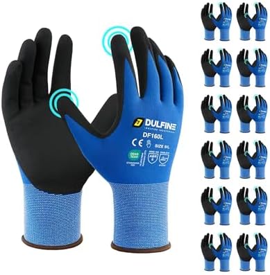 DULFINE MicroFoam Nitrile Coated 12 Pairs Work Gloves for Men Blue M
