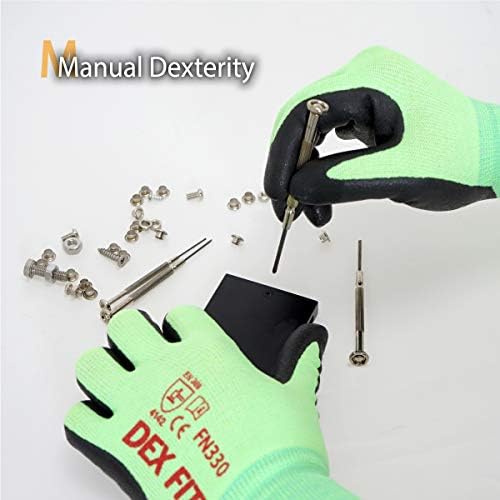 DEX FIT Nitrile Work Gloves FN330, 3D Comfort Fit, Touchscreen Grip Gloves for Warehouse, Construction, Package Handling, Delivery & General Work, Men & Women, Green, M, 12 Pairs