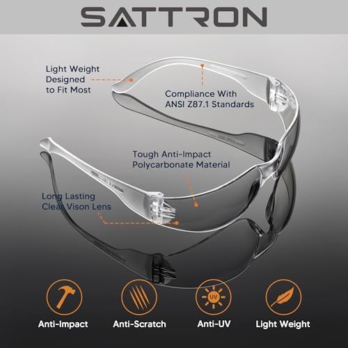 Clear Safety Glasses Bulk of 50, ANSI Z87.1 Eye Protection for Women Men, Scratch & Impact Resistant Protective Glasses, Ideal for Lab, Construction, Shooting