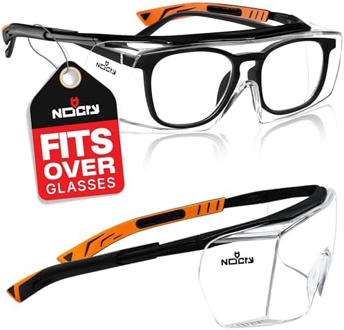 NoCry Safety Glasses Over Eyeglasses for Men and Women with Anti Scratch Lenses and Integrated Side Shields — Adjustable Temples with Anti-Slip Tips — 100% UV Protective Eyewear — ANSI Z87 Certified