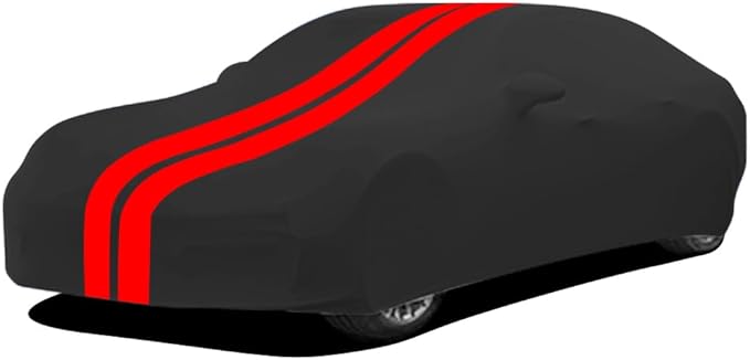 WinPower Indoor Sports Car Cover, Stretch Dustproof Protection Fit 164-181 Inch Full Car Cover for Underground Garage Car Show, Black and Red