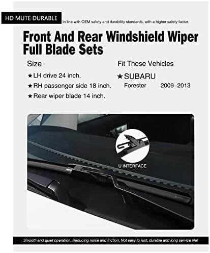 Replacement for Subaru Forester 2009-2013 Silent Wipers -FAPIUO Front and Rear Windshield Wipers 24"/18"+14" Full Blade Set (3 Pack)