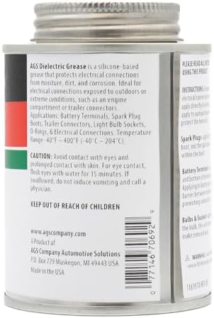 AGS Automotive Solutions Brush Top Can Dielectric Silicone Grease Compound for All Electrical Components and Connectors, 8 oz, Percise and Easy Application (Pack of 2)