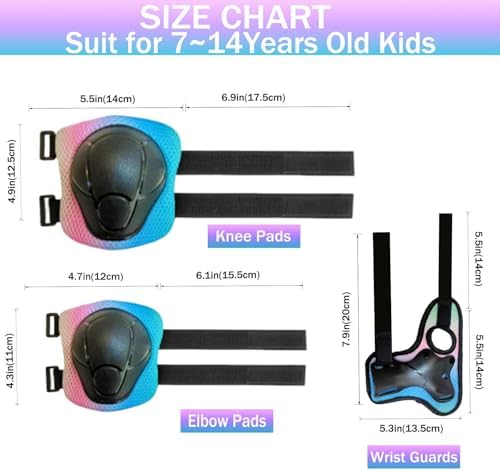 Kids/Youth Knee Pads Elbow Pads for 3-14Years Boys Girls 6 in 1 Kids Protective Gear Set Adjustable for Skating Cycling Bike Rollerblading Scooter Roller Skates