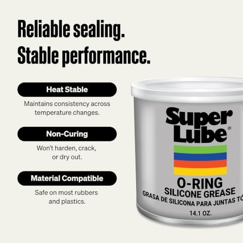 Super Lube O-Ring Silicone Grease - Non-Curing Silicone Compound - for O-Rings, Vacuum Systems & Valve Components - Heat Stable & Moisture Resistant - Translucent White - Canister - 14.1 oz (93016)