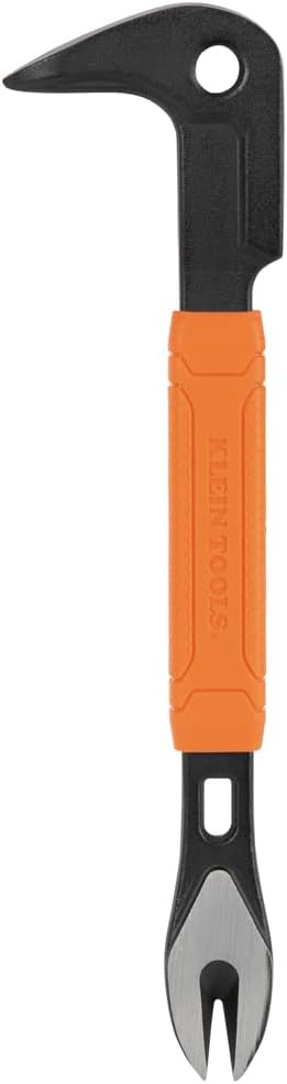 Klein Tools 66091 Nail Puller with Integrated Dimpler, Heavy-Duty Carbon Steel Cats Paw Pry Bar, 8-Inch