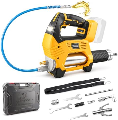 Cordless Grease Gun Compatible with DeWalt 20V Battery, 12000PSI High-Pressure, One-Hand Operation in-Line Grip, 39.4" Hose & 4 Couplers, Electric Grease Gun with LED (Tool Only)