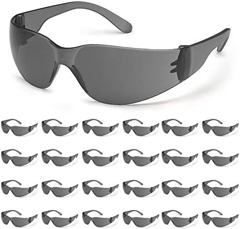 ATERET 24 Pairs Safety Glasses, Scratch and Impact Resistant, Polycarbonate ANSI Z87.1 Lens, Protective Eyewear for Lab, Industrial, Carpentry, Shooting (Grey)
