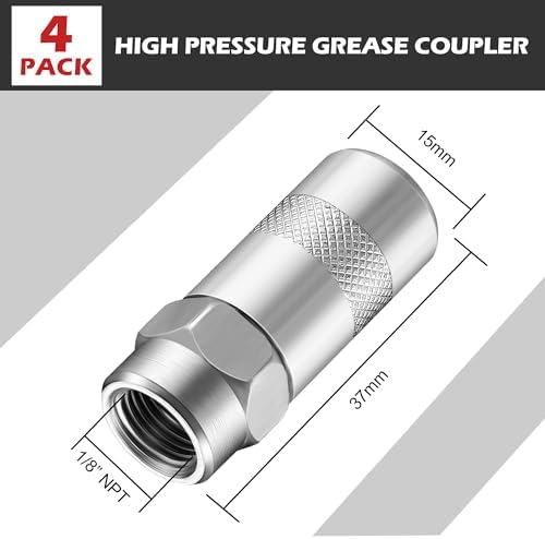 Meonum 4 PCS Grease Gun Couplers, Grease Gun Tip Replacement Grease Gun Needle Tip, 1/8 Inch Grease Gun Needle Tip, Grease Gun Fittings