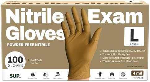 Supmedic SUP Exam Plus® Nitrile Gloves, Powder-Free Disposable, Trail Tan