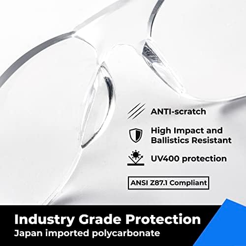 amoolo Blue Safety Glasses, ANSI Z87.1 Impact Resistant, 24 Pack, Adult