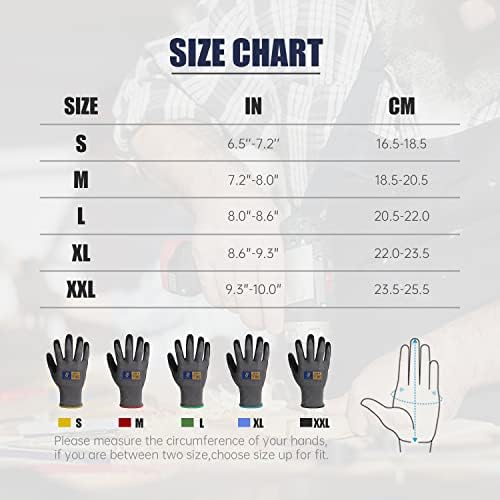 HANDLANDY 6 Pairs Safety Work Gloves with MicroFoam Nitrile Coated - Breathable Nylon Gloves with Grip for Men & Women