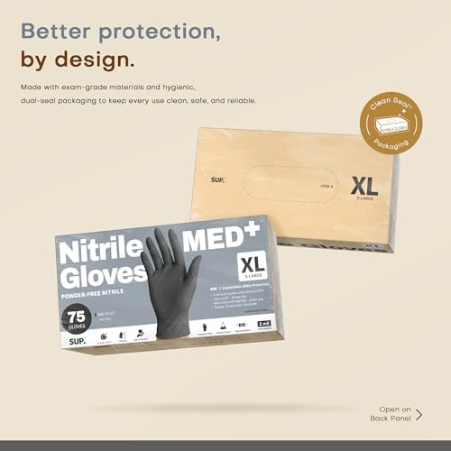 SUP Med Plus™ Nitrile Gloves, 5 Mil Powder-Free Disposable Black 75 | 750Ct