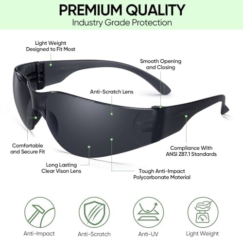 TICONN Clear Safety Glasses for Men & Women, ANSI Z87.1 Safety Goggles