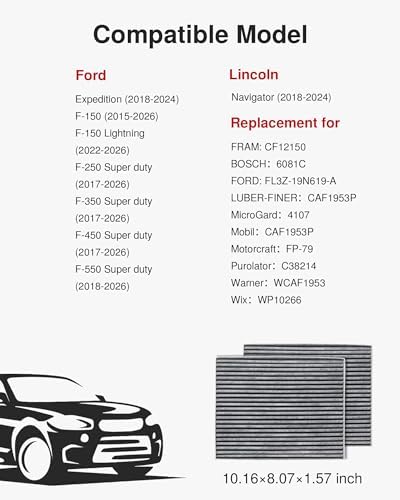Puroma Cabin Air Filter Activated Carbon for CF12150 6081C Ford Lincoln