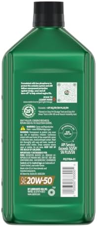 Castrol GTX High Mileage 20W-50 Synthetic Blend Motor Oil, 1 Qt, Pack of 6