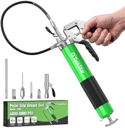 TaskStar Grease Gun Kit 8000 PSI Heavy Duty, 14 oz Capacity, 5 Grease Tips