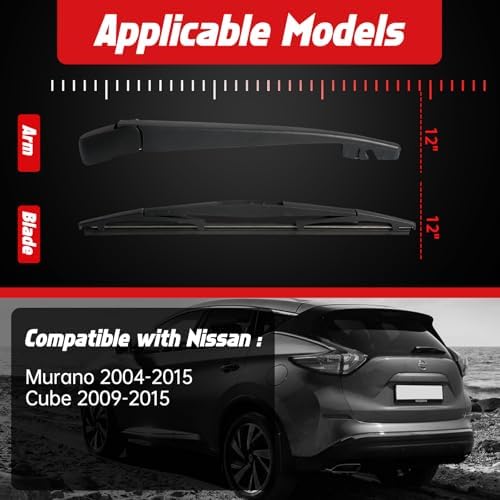OTUAYAUTO Rear Wiper Arm Blade Set - Replacement for Nissan Murano 2004-2015, Nissan Cube 2009-2015 OE:287811FC0A