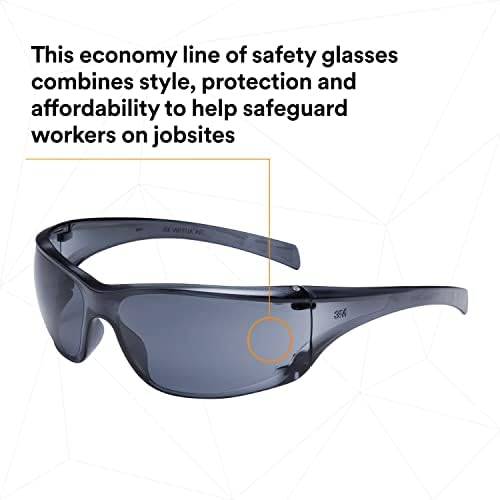 3M Safety Glasses, Virtua AP, Side Shields, Anti-Fog Anti-Scratch Gray Lens, Gray Frame
