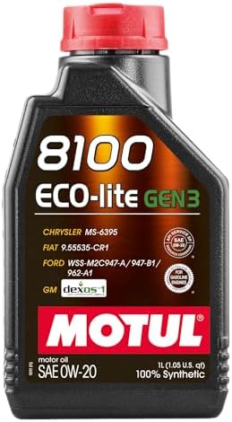 Motul 8100 ECO-lite Gen3 0W-20 Full Synthetic Motor Oil with Advanced Low-Friction Formula – API SP & dexos1 Gen3 Approved for GM, Ford, Chrysler & Modern Engine Applications – 1 Liter