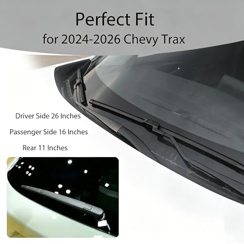 Windshield Wiper Blades for 2024 2025 2026 Chevy Trax - Front & Rear Set, OEM Exact Fit, All-Season Rubber with Premium Aerodynamic Design