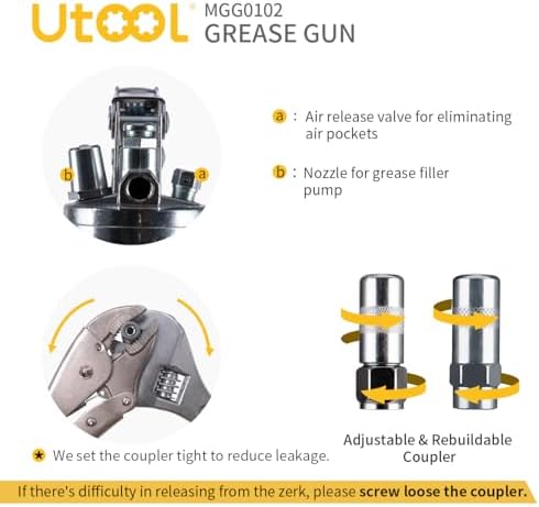 UTOOL 8000 PSI Heavy Duty Pistol Grip Grease Gun Kit, 14 oz Capacity