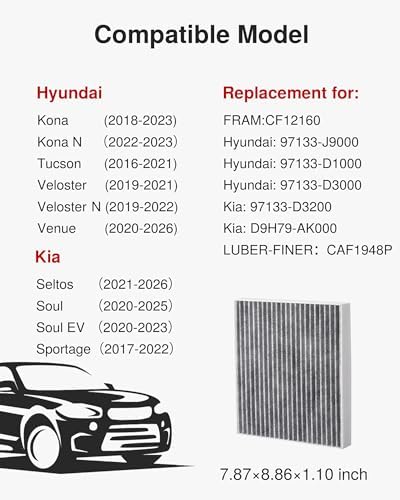 Puroma Cabin Air Filter Activated Carbon for CF12160 CAF1948P Hyundai KIA