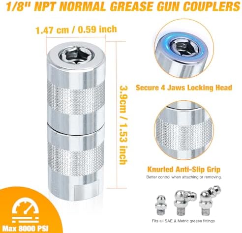 GOOACC Grease Gun Hose Accessory Kit, 12 Inch Flexible Whip Hose with Grease Gun Coupler Tips 1/8" NPT Threads Compatible with Standard Grease Gun Fittings 12000 PSI for Automotive Car Ship Machinery