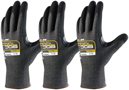 COOLJOB A5 Fiberglass Free Cut Resistant Gloves for Men, Touchscreen, Grip Nitrile Coated, No PFAS, Non Slip, Soft & Durable