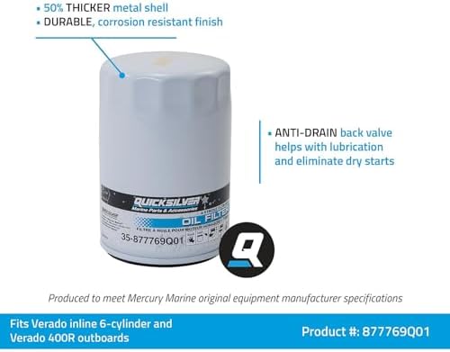 Quicksilver 877769Q01 Oil Filter for Mercury Verado 6-Cylinder Outboards