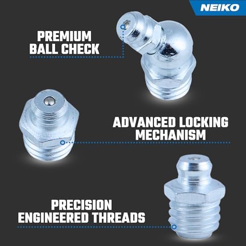 NEIKO 50467A Grease Fitting Assortment, 135 Piece, Metric, Straight & Angled Zerk Grease Fittings Kit, Zinc Plated A3 Steel, Angled Grease Guns, Mechanical Component Lubrication, M6-1, M8-1 & M10-1.5